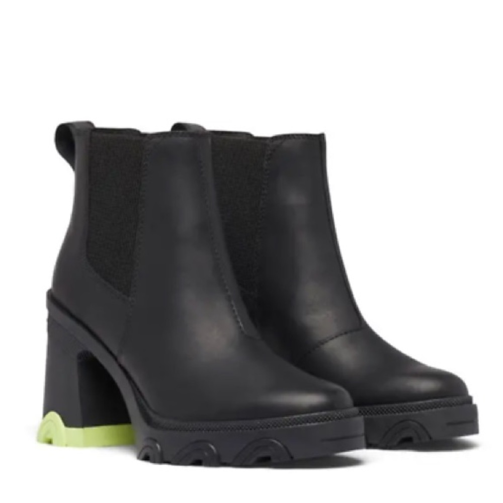 Sorel Black Heeled Boots with Neon Accents - Picture 3 of 6
